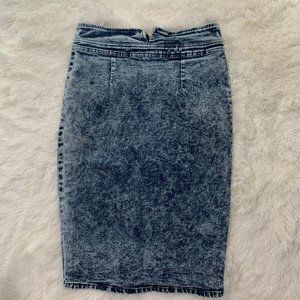 Oboe Acid Wash Denim Midi Pencil Skirt Blue Size L